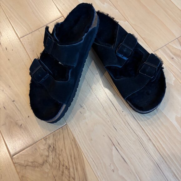 BIRKENSTOCK ARIZONA SANDALS SIZE 44 (EU) BLACK FUR MEN'S WOMENS UNISEX - Picture 2 of 11
